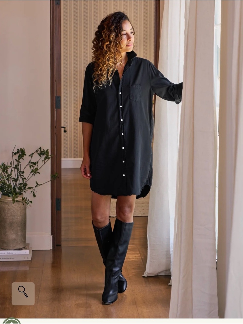 Frank & Eileen Black Button-Front Mini Shirt Dress